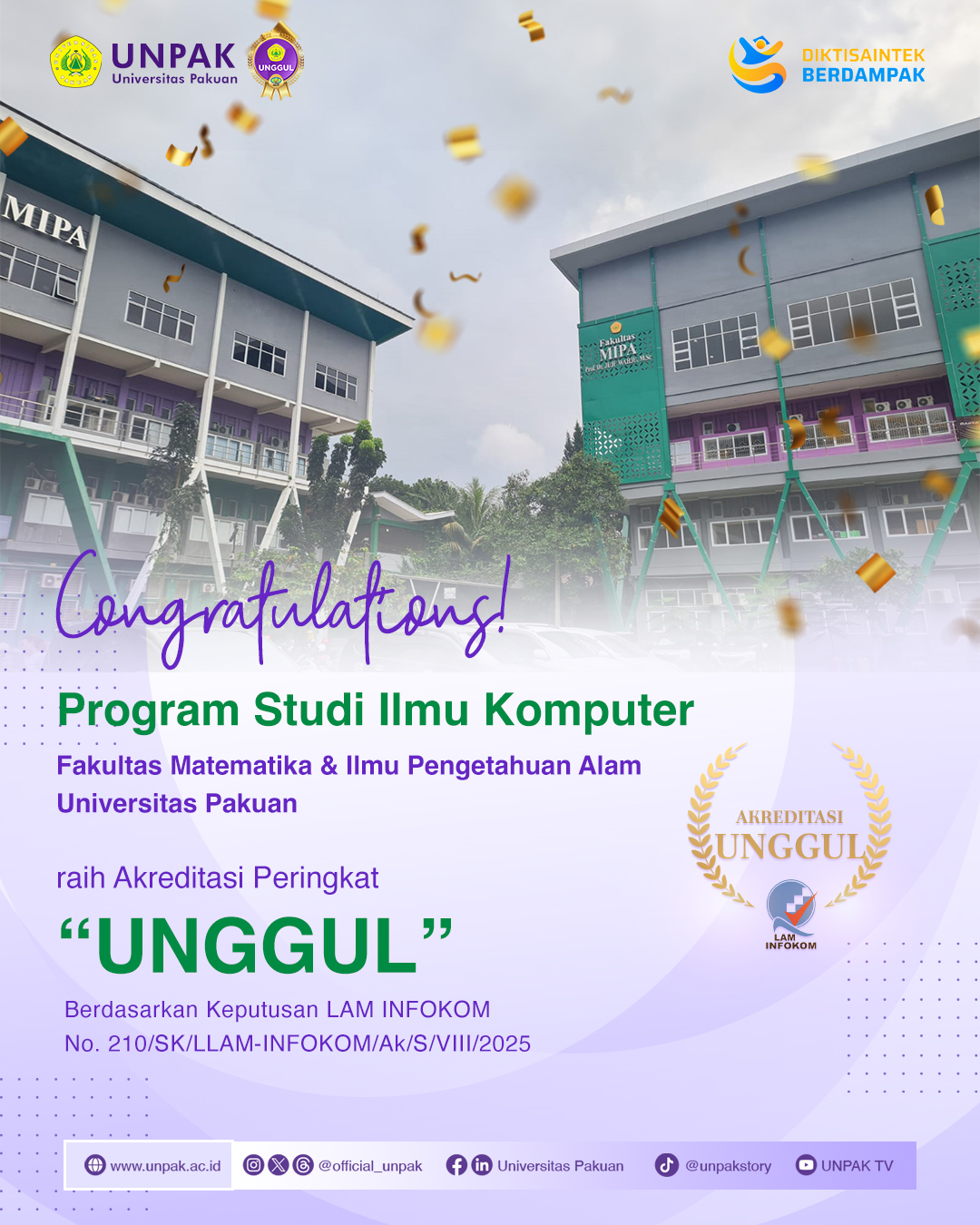 Program Studi Ilmu Komputer FMIPA Universitas Pakuan Raih Akreditasi 