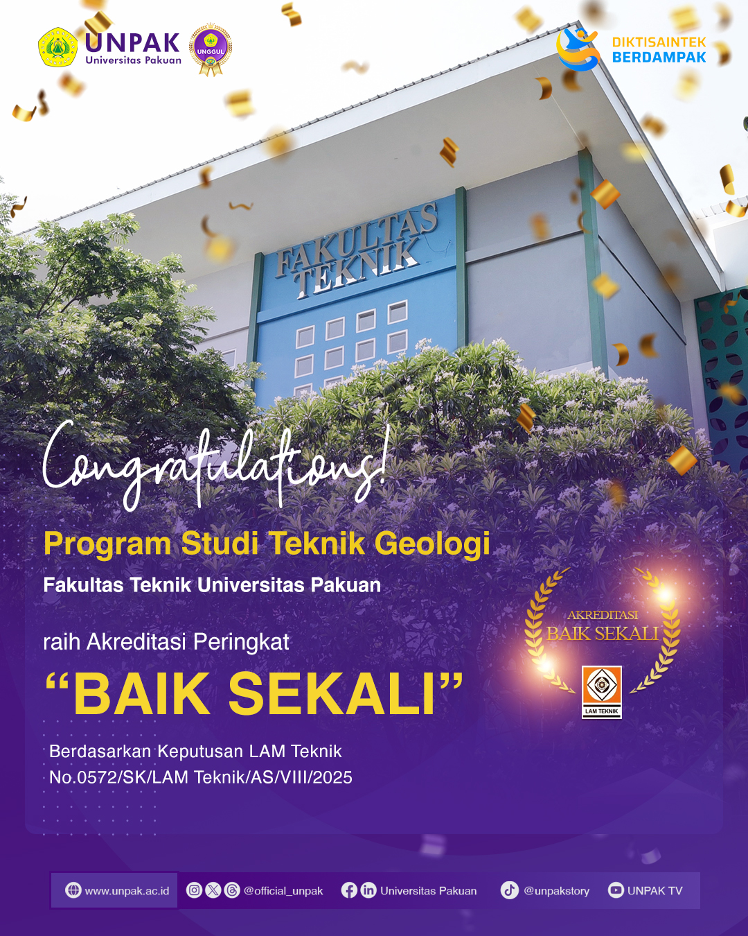 Program Studi Teknik Geologi FT Universitas Pakuan Raih Akreditasi “Baik Sekali” dari LAM Teknik