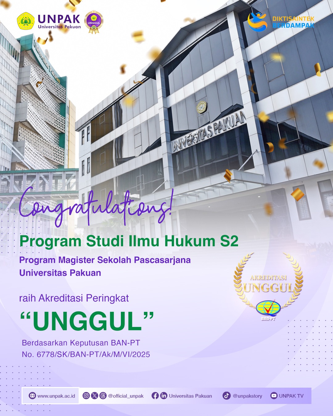 Program Studi Magister Ilmu Hukum Sekolah Pascasarjana Raih Akreditasi 