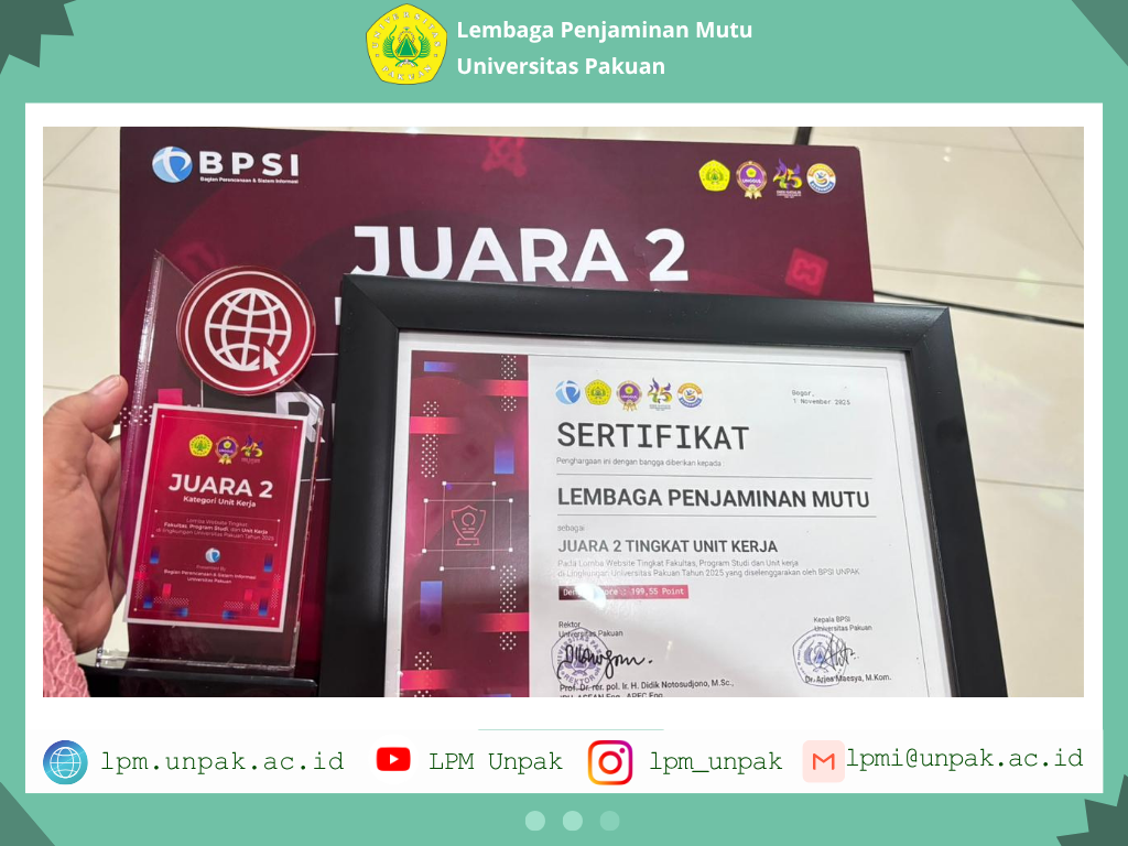Juara 2 pada Lomba Website Kategori Unit Kerja di lingkungan Universitas Pakuan